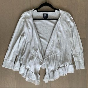 American Eagle Grey Open Front Sweater with Ruffle Hemline